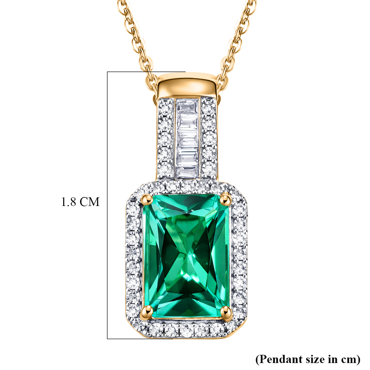 Luxuriant - Lab Grown Colombian Emerald &amp; Lab Grown Diamond (SI/G-H) Halo Pendant with Chain (Size 20) in 18K Vermeil Yellow Gold Plated Sterling Silver 1.70 Ct. 4470165 6