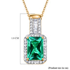 Luxuriant - Lab Grown Colombian Emerald & Lab Grown Diamond (SI/G-H) Halo Pendant with Chain (Size 20) in 18K Vermeil Yellow Gold Plated Sterling Silver 1.70 Ct._4470165_5