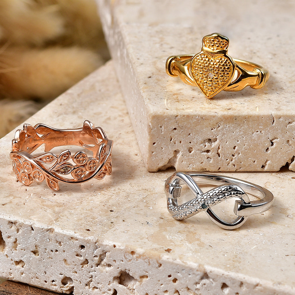 Set of 3 - EverTrue Multi Diamond Ring in Infinity, Heart & Leaf Vine Design_4470396_2