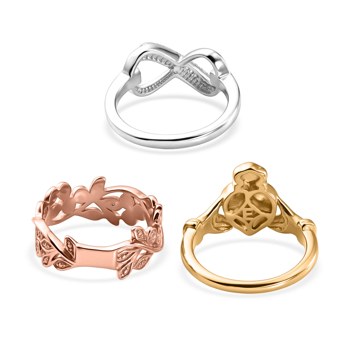 Set of 3 - EverTrue Multi Diamond Ring in Infinity, Heart &amp; Leaf Vine Design V32519867 5