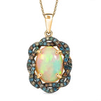 AAA Ethiopian Opal & SI-G/H Lab Grown Multi Diamond Cluster Halo Pendant with Chain (Size 20) in 18K Vermeil Yellow Gold Plated Sterling Silver 5.08 Ct_4470702