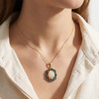 AAA Ethiopian Opal & SI-G/H Lab Grown Multi Diamond Cluster Halo Pendant with Chain (Size 20) in 18K Vermeil Yellow Gold Plated Sterling Silver 5.08 Ct_4470702_1