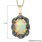 AAA Ethiopian Opal & SI-G/H Lab Grown Multi Diamond Cluster Halo Pendant with Chain (Size 20) in 18K Vermeil Yellow Gold Plated Sterling Silver 5.08 Ct_4470702_5