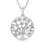 D'Joy - Moissanite Tree of Life Pendant with Chain (Size 20) in Platinum Overlay Sterling Silver_4471598