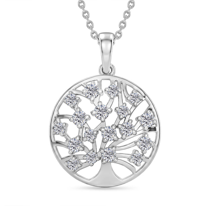 D'Joy - Moissanite Tree of Life Pendant with Chain (Size 20) in Platinum Overlay Sterling Silver V32616180 1