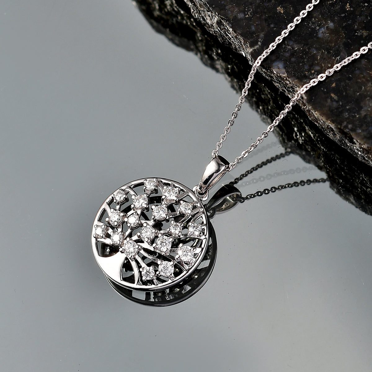 D'Joy - Moissanite Tree of Life Pendant with Chain (Size 20) in Platinum Overlay Sterling Silver V32592333 3