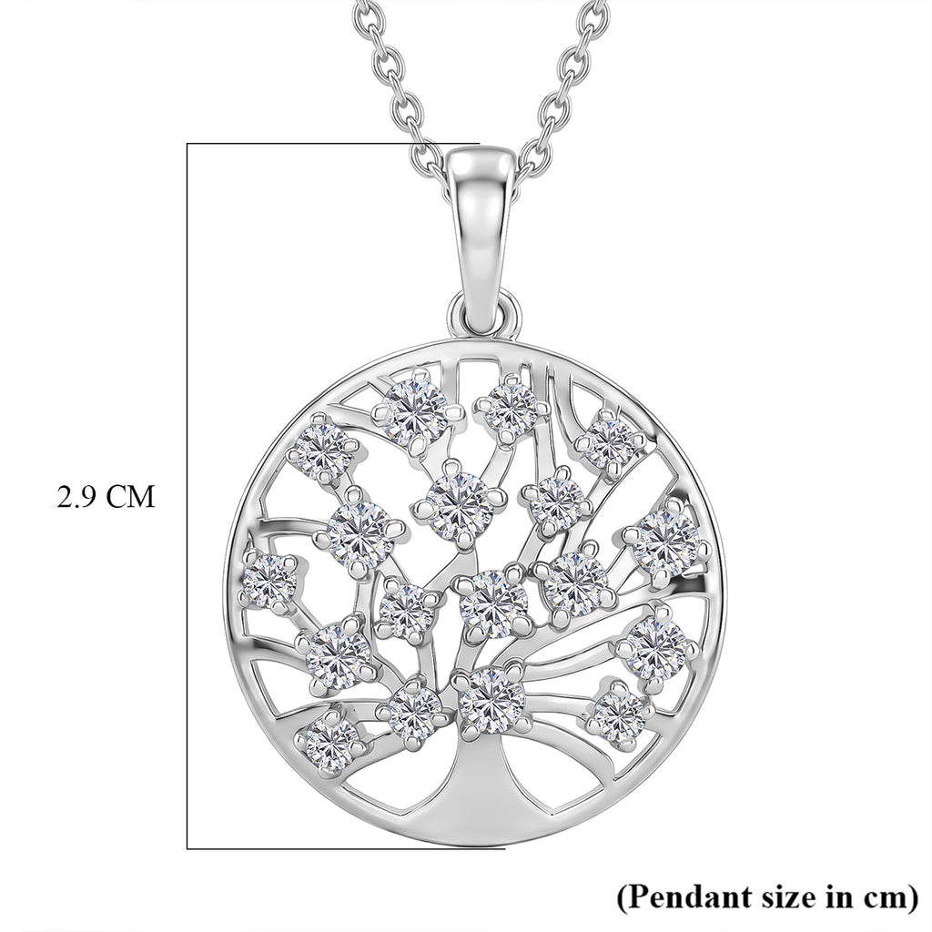 D'Joy - Moissanite Tree of Life Pendant with Chain (Size 20) in Platinum Overlay Sterling Silver_4471598_6