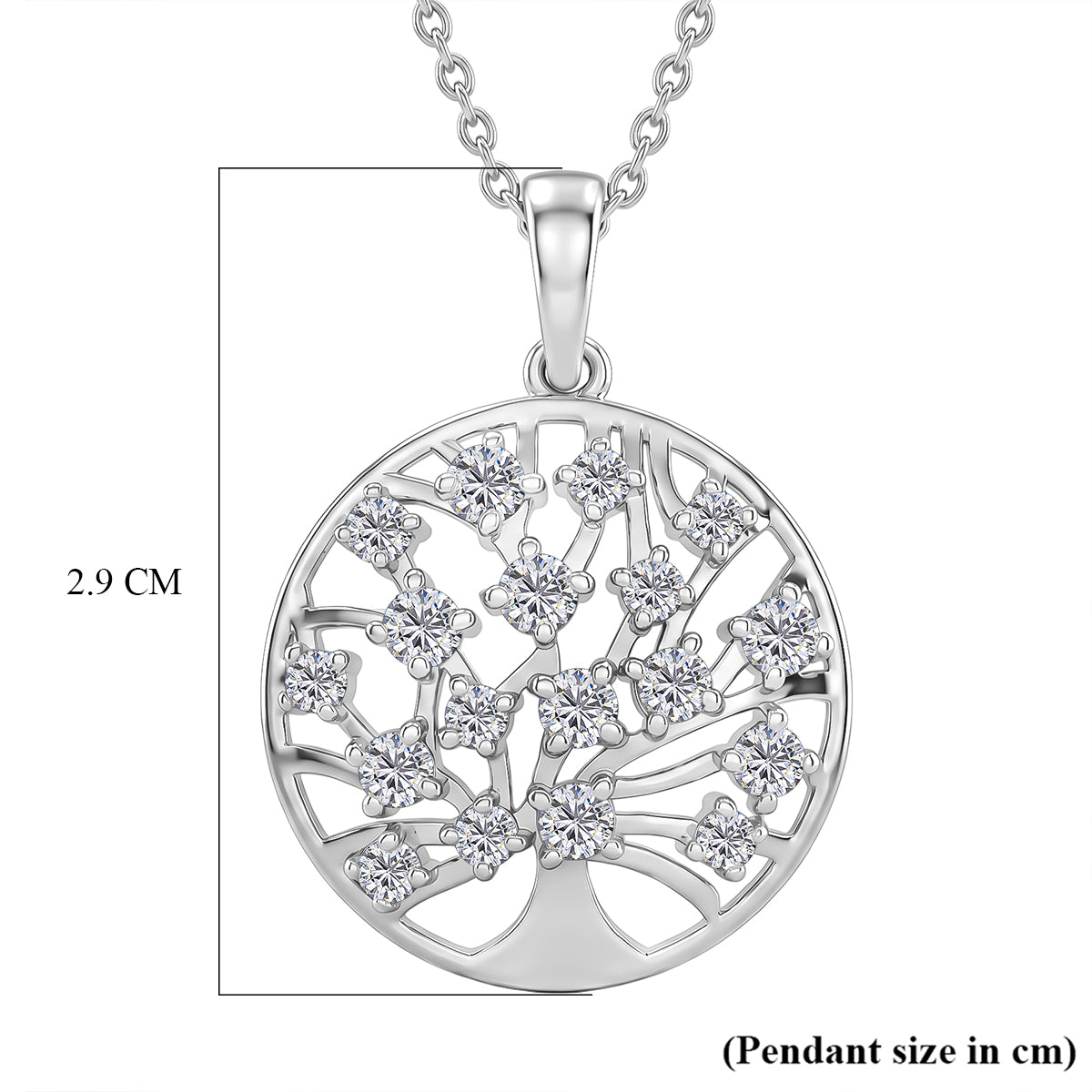 D'Joy - Moissanite Tree of Life Pendant with Chain (Size 20) in Platinum Overlay Sterling Silver V32592333 7