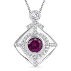 D'Joy - Natural Radiant Ember Garnet & White Zircon Geometric Halo Drop Pendant with Chain (Size 20) in Rhodium Overlay Sterling Silver 1.00 Ct._4471617