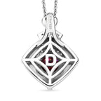 D'Joy - Natural Radiant Ember Garnet & White Zircon Geometric Halo Drop Pendant with Chain (Size 20) in Rhodium Overlay Sterling Silver 1.00 Ct._4471617_4