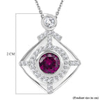 D'Joy - Natural Radiant Ember Garnet & White Zircon Geometric Halo Drop Pendant with Chain (Size 20) in Rhodium Overlay Sterling Silver 1.00 Ct._4471617_5