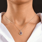 Luxuriant - Natural Radiant Ember Garnet & Lab Grown Diamond (SI/G-H) Halo Pendant with Chain (Size 20) in Rhodium Overlay Sterling Silver 1.26 Ct._4471619_1