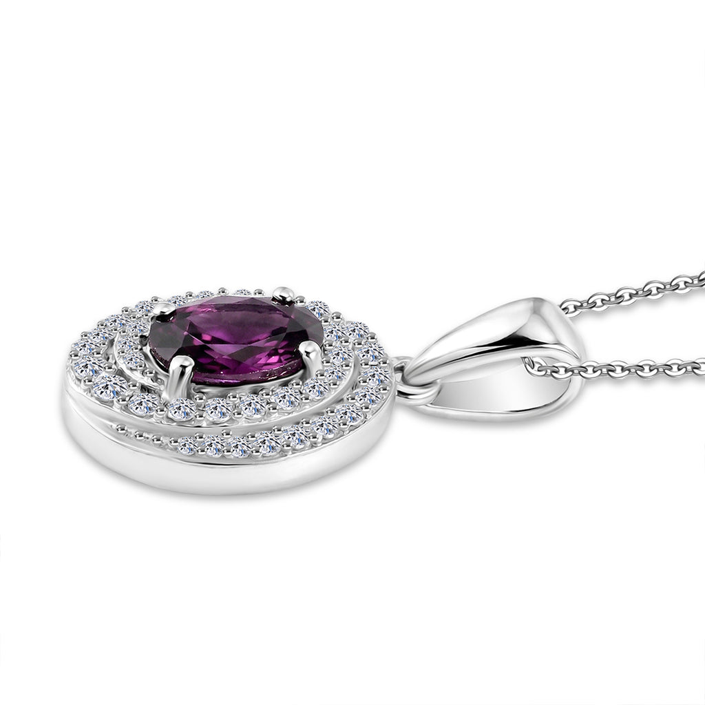 Luxuriant - Natural Radiant Ember Garnet & Lab Grown Diamond (SI/G-H) Halo Pendant with Chain (Size 20) in Rhodium Overlay Sterling Silver 1.26 Ct._4471619_3