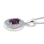 Luxuriant - Natural Radiant Ember Garnet & Lab Grown Diamond (SI/G-H) Halo Pendant with Chain (Size 20) in Rhodium Overlay Sterling Silver 1.26 Ct._4471619_3