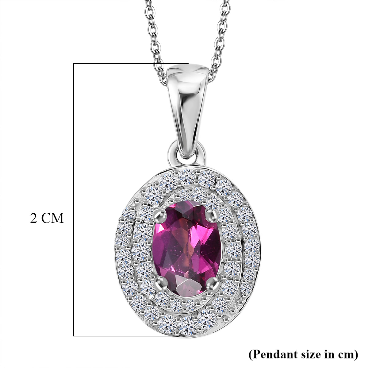 Luxuriant - Natural Radiant Ember Garnet &amp; Lab Grown Diamond (SI/G-H) Halo Pendant with Chain (Size 20) in Rhodium Overlay Sterling Silver 1.26 Ct. V32515219 6