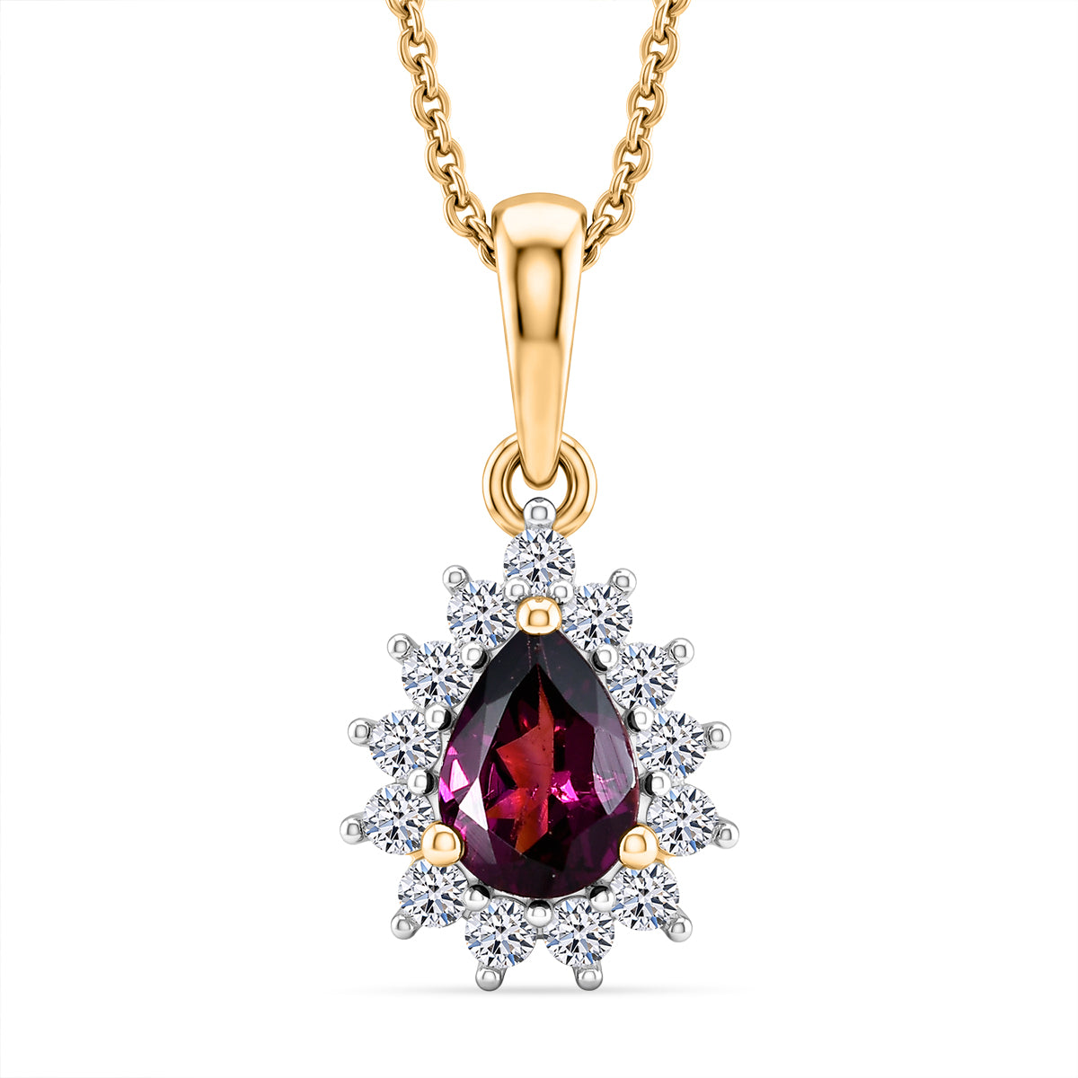 Luxuriant - AAA Purple Garnet &amp; Lab Grown Diamond (SI/G-H) Halo Pendant with Chain (Size 20) in 18K Vermeil Yellow Gold Plated Sterling Silver 1.05 Ct. 4471623 0