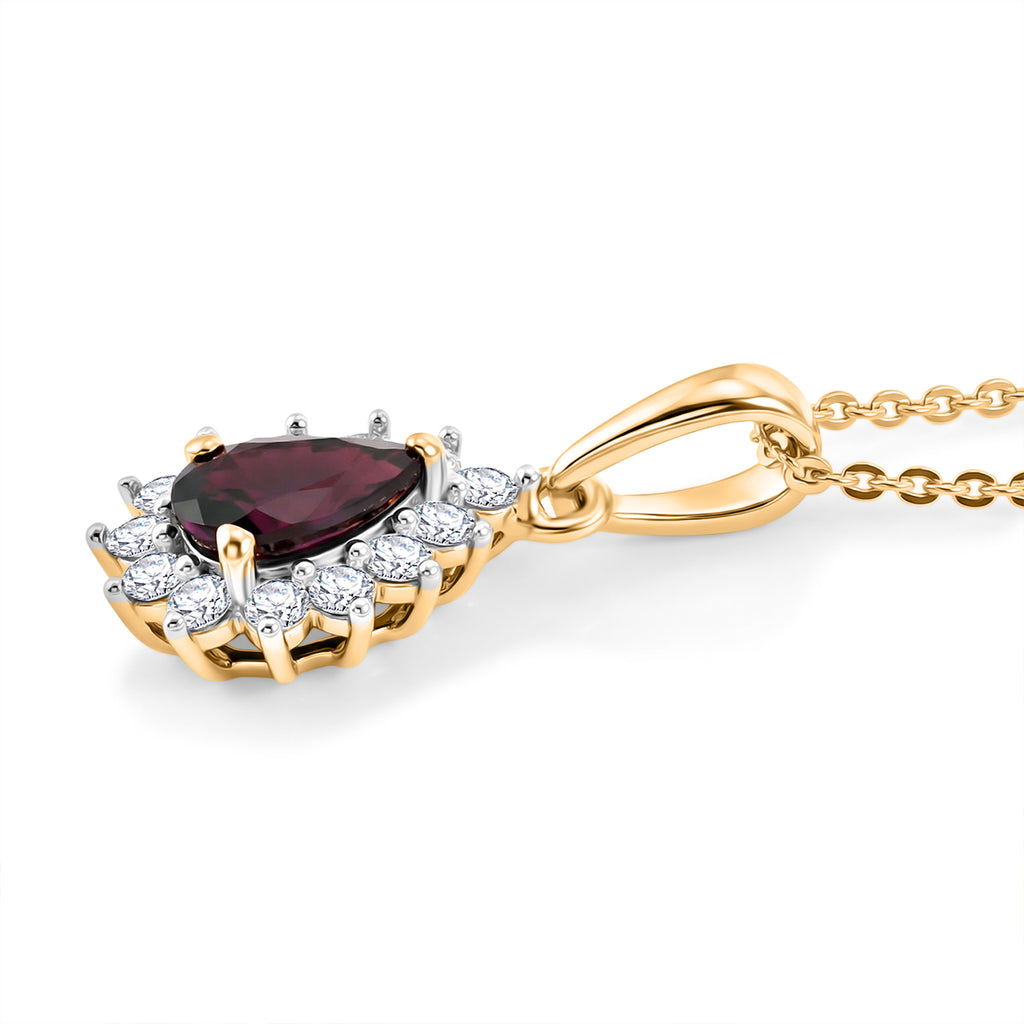 Luxuriant - AAA Purple Garnet & Lab Grown Diamond (SI/G-H) Halo Pendant with Chain (Size 20) in 18K Vermeil Yellow Gold Plated Sterling Silver 1.05 Ct._4471623_3