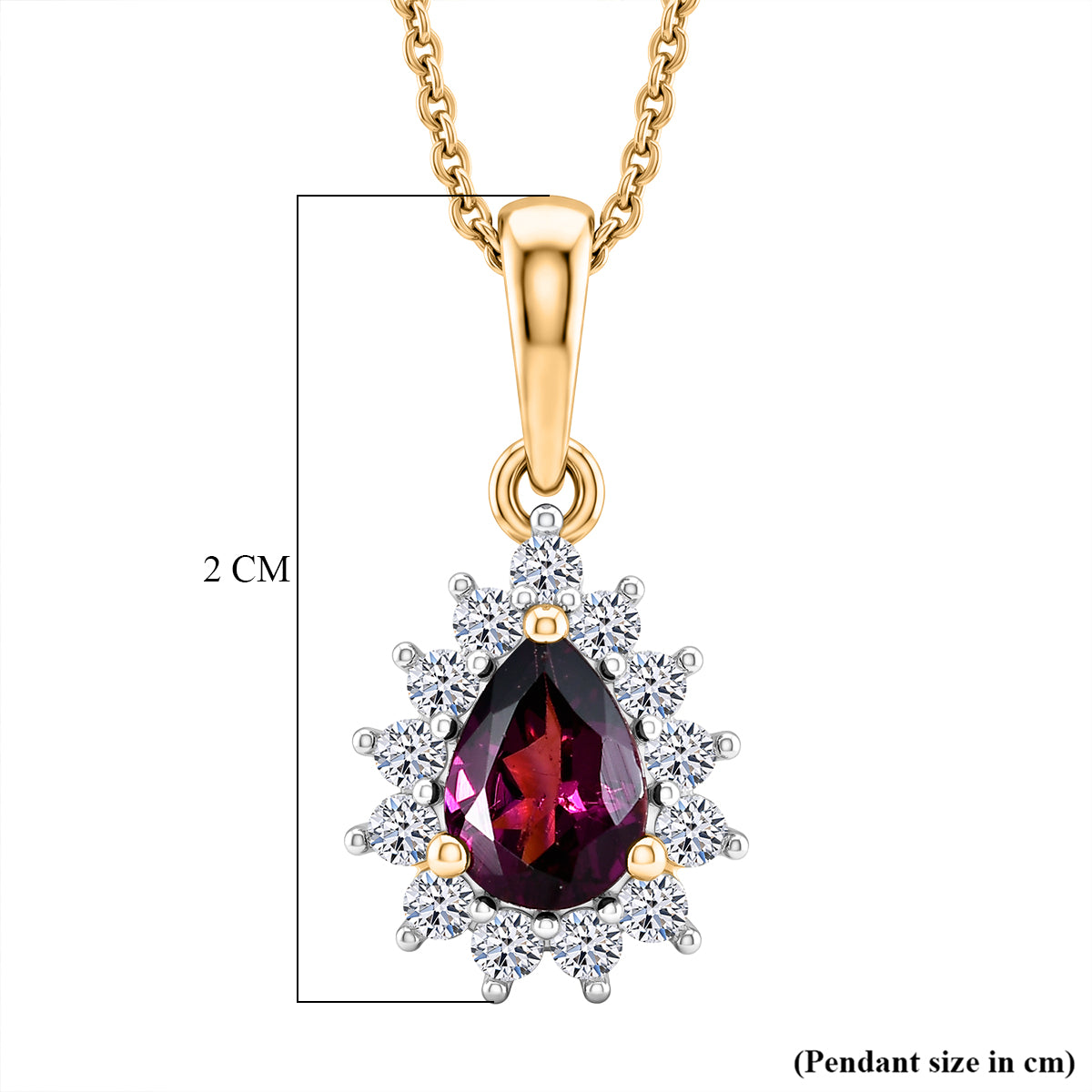 Luxuriant - AAA Purple Garnet &amp; Lab Grown Diamond (SI/G-H) Halo Pendant with Chain (Size 20) in 18K Vermeil Yellow Gold Plated Sterling Silver 1.05 Ct. 4471623 6