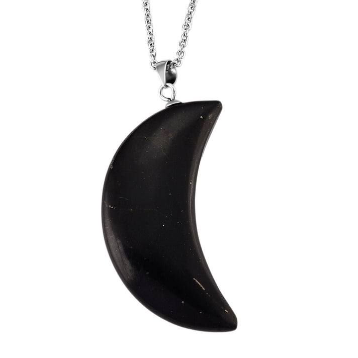 Natural Shungite Half Moon Pendant with Chain (Size 20) 35.00 Ct. 4471767 1