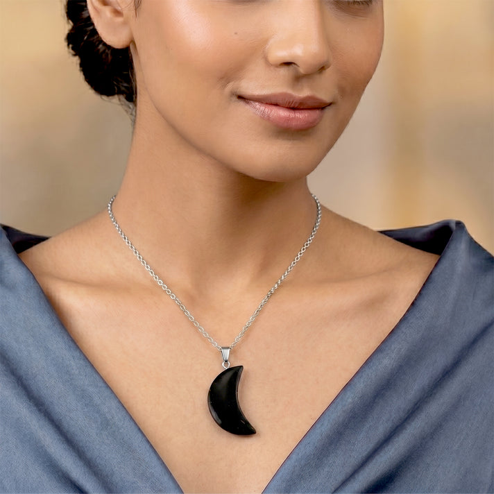 Natural Shungite Half Moon Pendant with Chain (Size 20) 35.00 Ct. 4471767 2