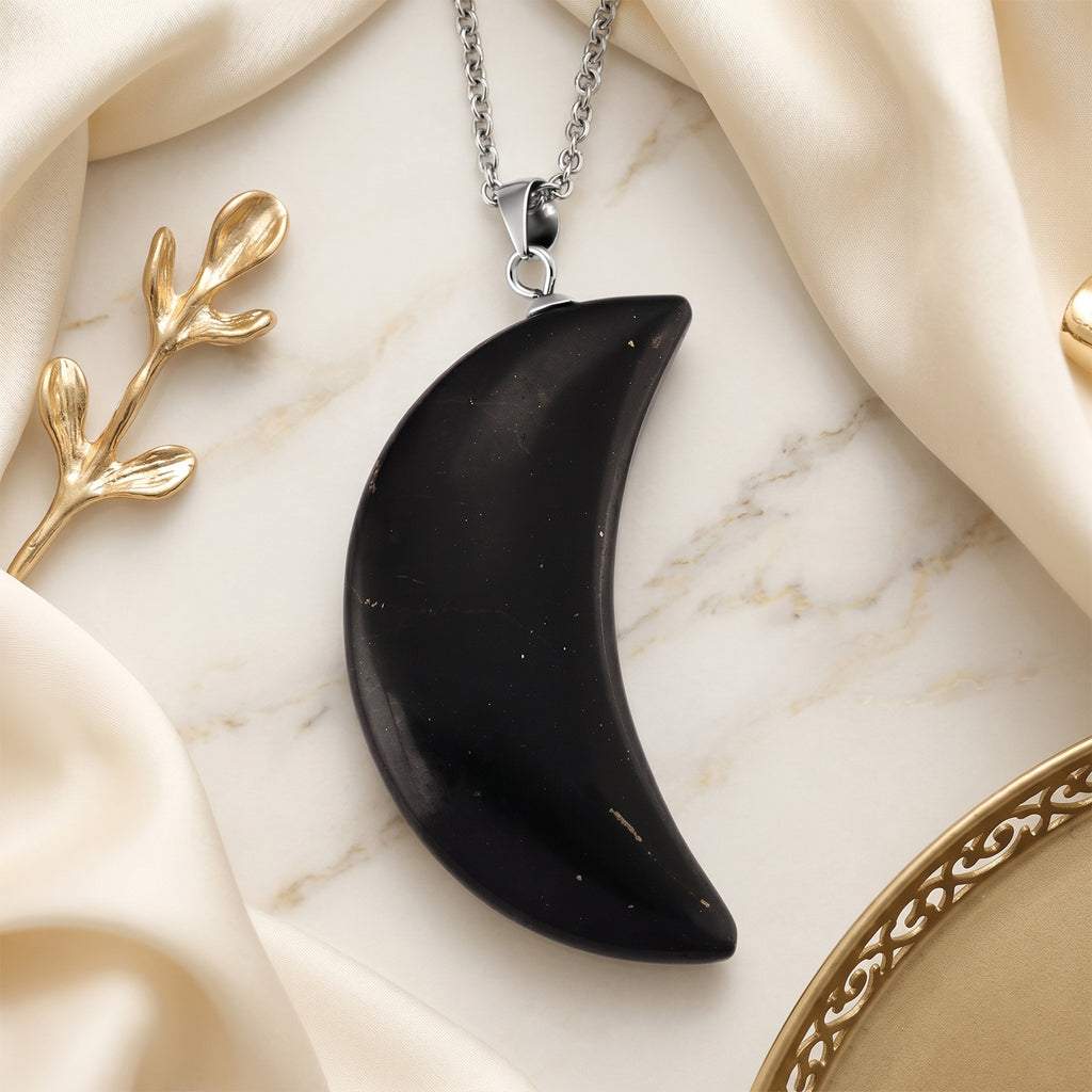 Natural Shungite Half Moon Pendant with Chain (Size 20) 35.00 Ct._4471767_2