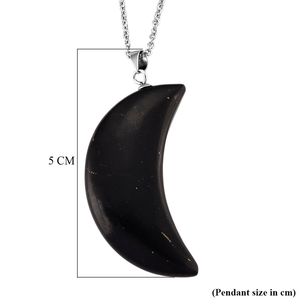 Natural Shungite Half Moon Pendant with Chain (Size 20) 35.00 Ct._4471767_5