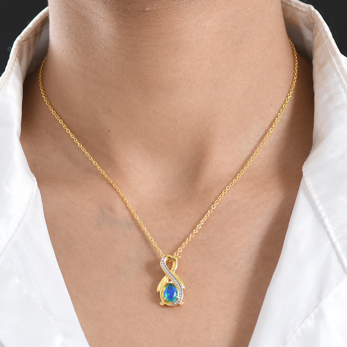 D'Joy - Peacock Triplet Quartz Solitaire Infinity Pendant in Yellow Gold Plated Sterling Silver with Chain (Size 20) 1.11 Ct. V32554800 2