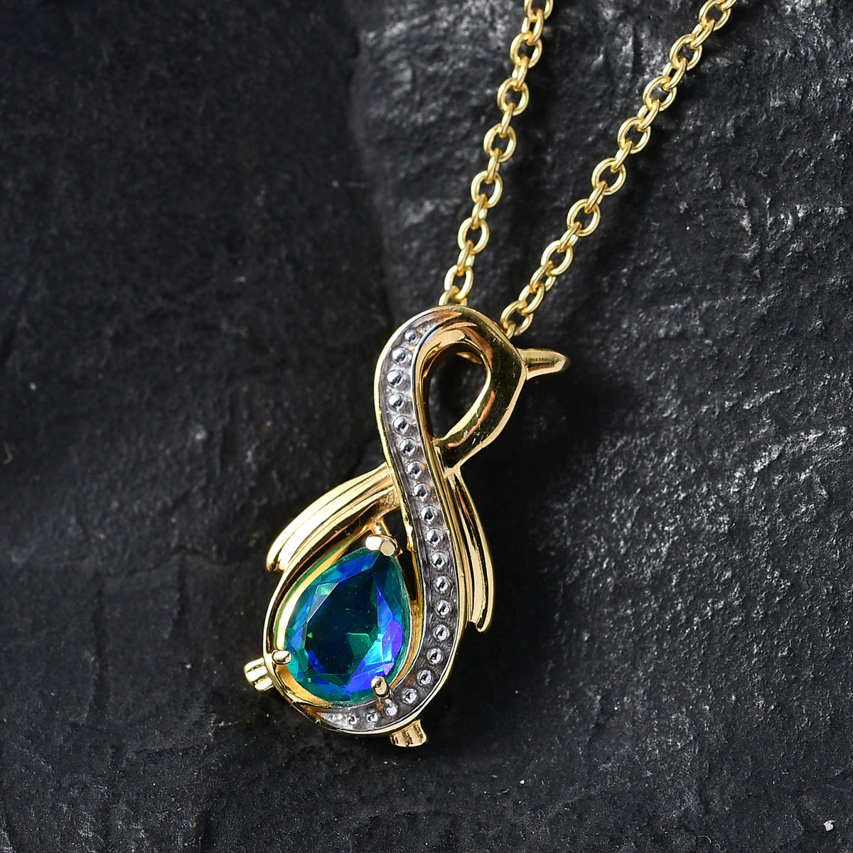 D'Joy - Peacock Triplet Quartz Solitaire Infinity Pendant in Yellow Gold Plated Sterling Silver with Chain (Size 20) 1.11 Ct. V32554800 3