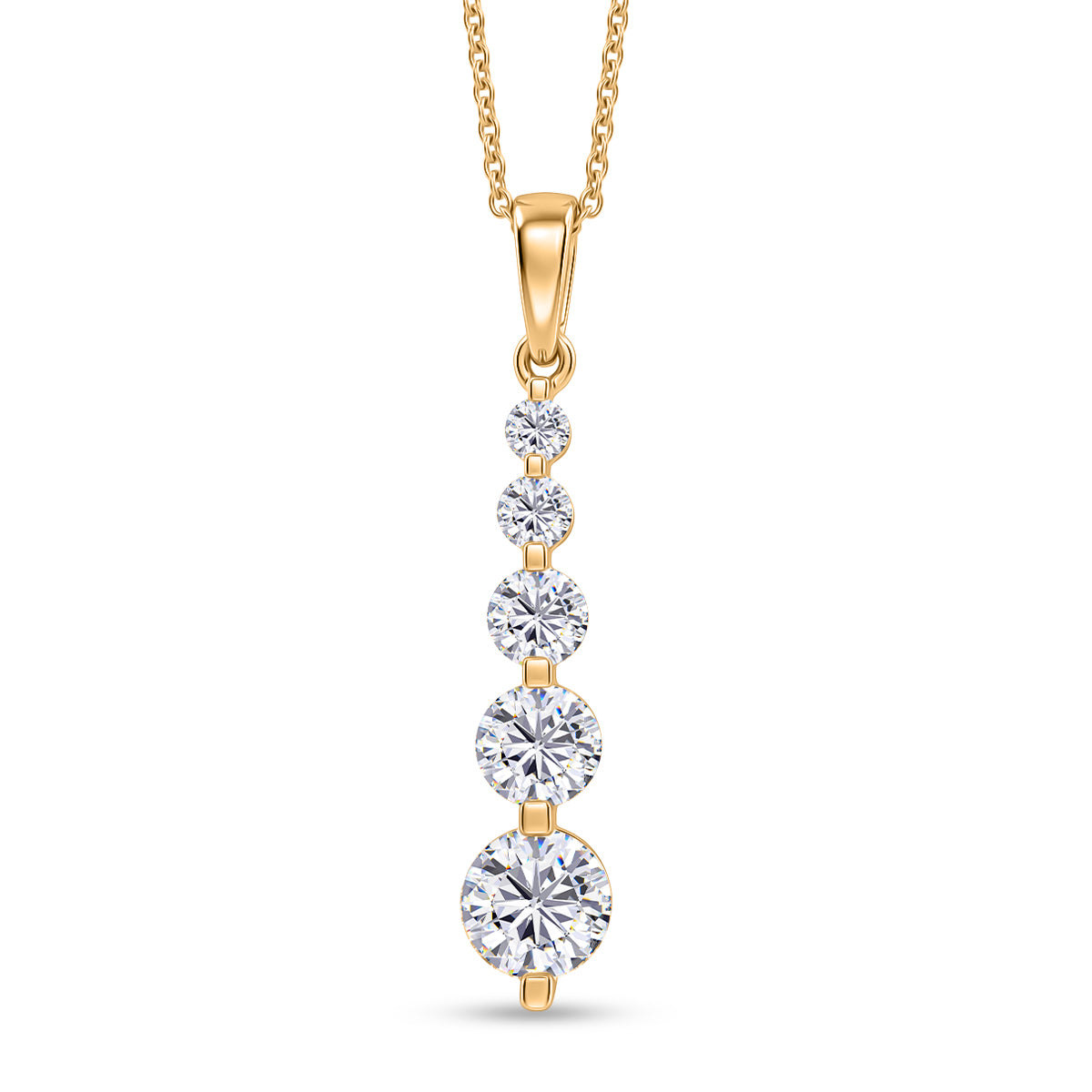D'Joy - Moissanite 5 Stone Journey Pendant with Chain (Size 20) in Yellow Gold Plated Sterling Silver V32536786 0