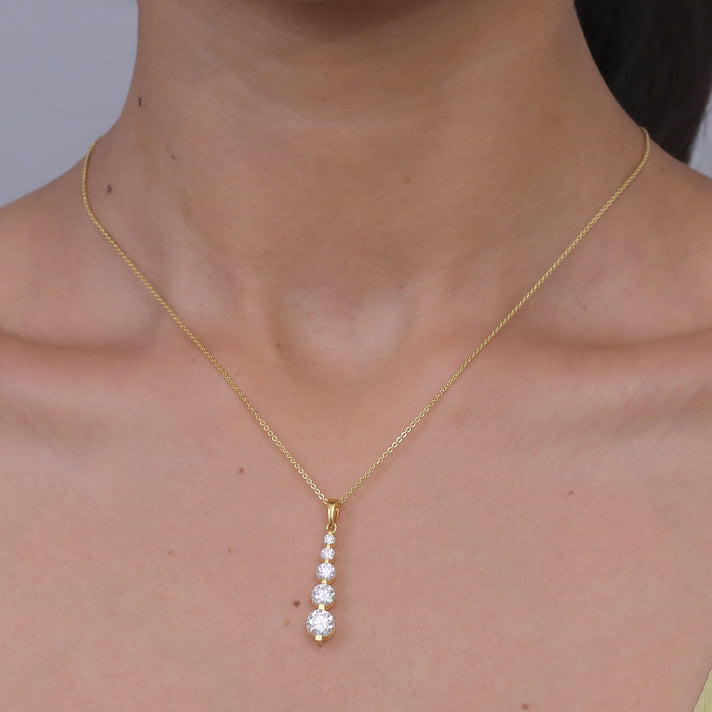 D'Joy - Moissanite 5 Stone Journey Pendant with Chain (Size 20) in Yellow Gold Plated Sterling Silver 4471956 2