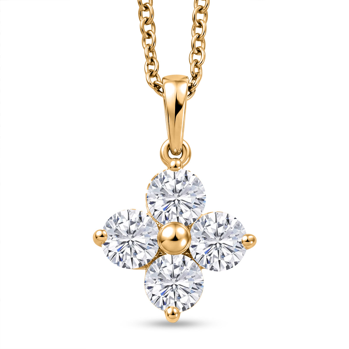 D'Joy - Moissanite Floral Pendant in Yellow Gold Plated Sterling Silver with Chain (Size 20) 1.80 Ct. V32537908 0