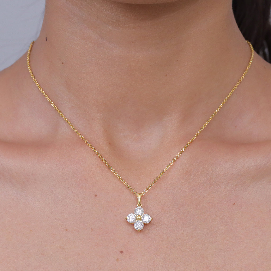 D'Joy - Moissanite Floral Pendant in Yellow Gold Plated Sterling Silver with Chain (Size 20) 1.80 Ct._4471957_1