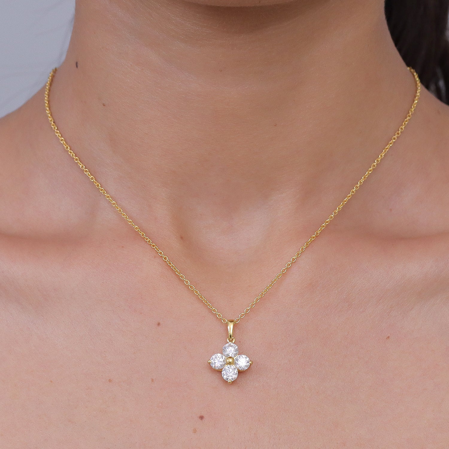 D'Joy - Moissanite Floral Pendant in Yellow Gold Plated Sterling Silver with Chain (Size 20) 1.80 Ct. V32537908 2