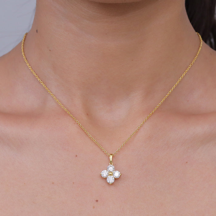 D'Joy - Moissanite Floral Pendant in Yellow Gold Plated Sterling Silver with Chain (Size 20) 1.80 Ct. 4471957 2
