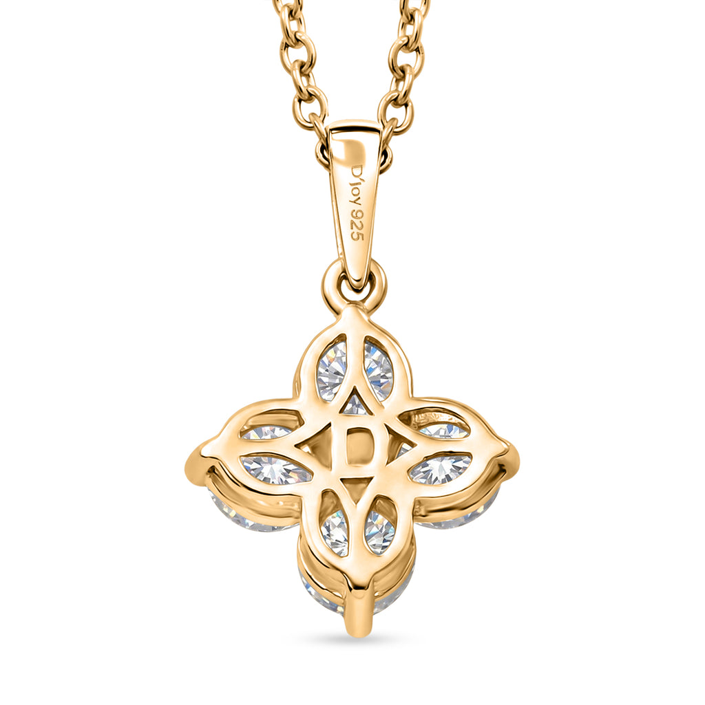 D'Joy - Moissanite Floral Pendant in Yellow Gold Plated Sterling Silver with Chain (Size 20) 1.80 Ct._4471957_4