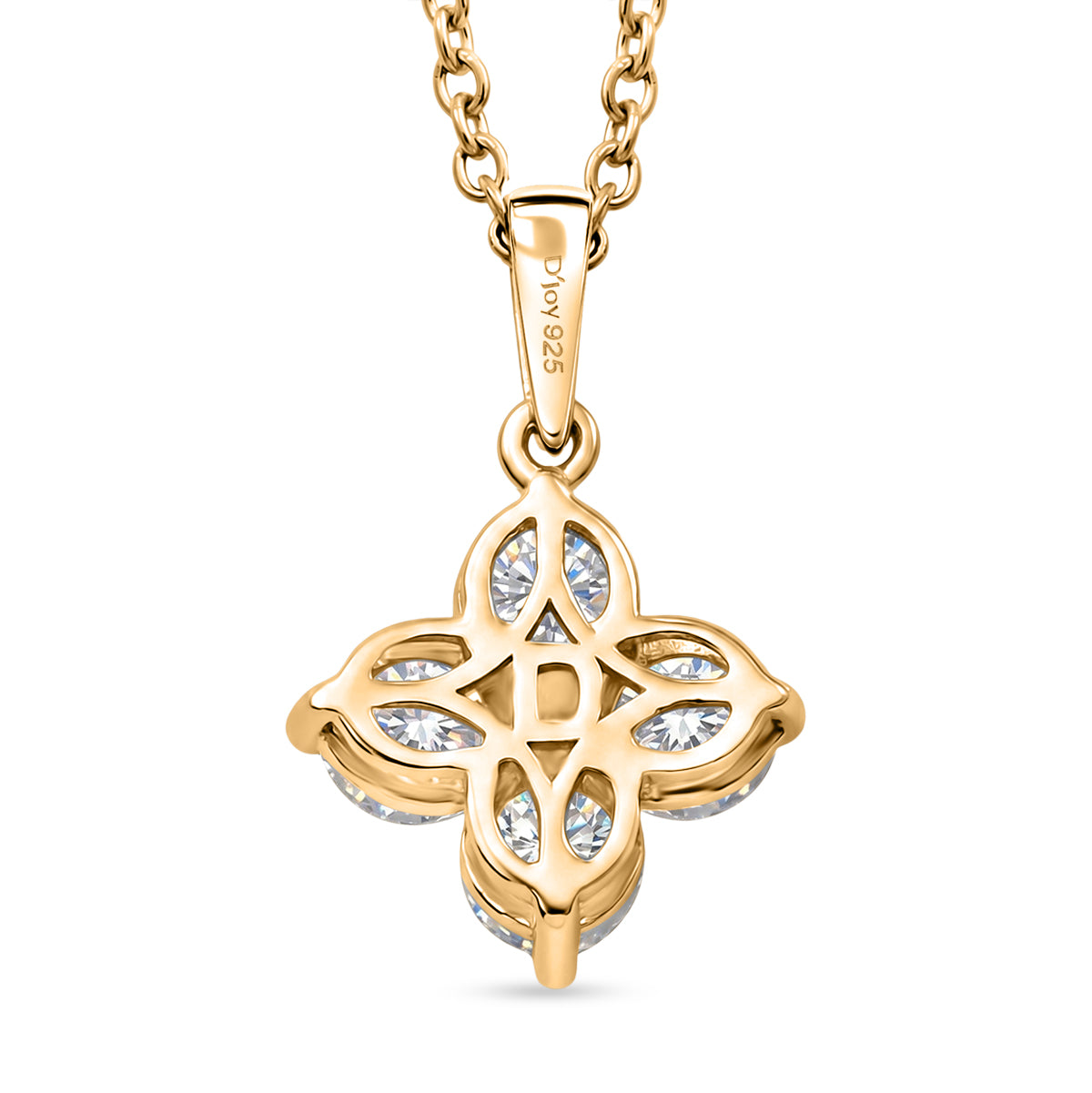 D'Joy - Moissanite Floral Pendant in Yellow Gold Plated Sterling Silver with Chain (Size 20) 1.80 Ct. V32537908 5