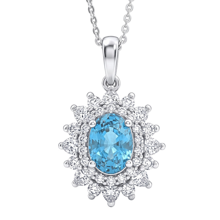 Certified and Appraised Blue Zircon, Moissanite Pendant with Torn Chain 19DC (Size 20) in Rhodium Overlay Sterling Silver 0.82 ct 2.470 Ct. 4472623 1