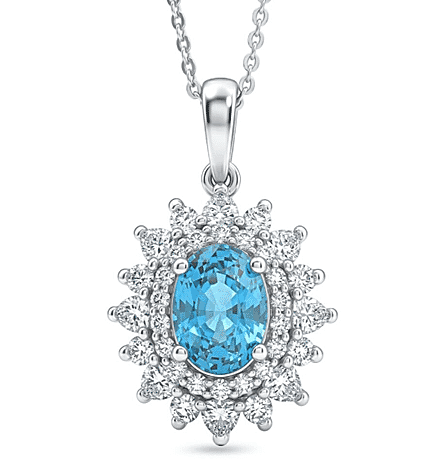 Certified and Appraised Blue Zircon,  Moissanite Pendant with Torn Chain 19DC (Size 20) in Rhodium Overlay Sterling Silver 0.82 ct  2.470  Ct. 4472623 1