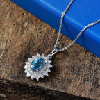 Blue Zircon,  Moissanite Pendant with Torn Chain 19DC (Size 20) in Rhodium Overlay Sterling Silver 0.82 ct  2.470  Ct._4472623_1