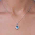 Blue Zircon,  Moissanite Pendant with Torn Chain 19DC (Size 20) in Rhodium Overlay Sterling Silver 0.82 ct  2.470  Ct._4472623_2