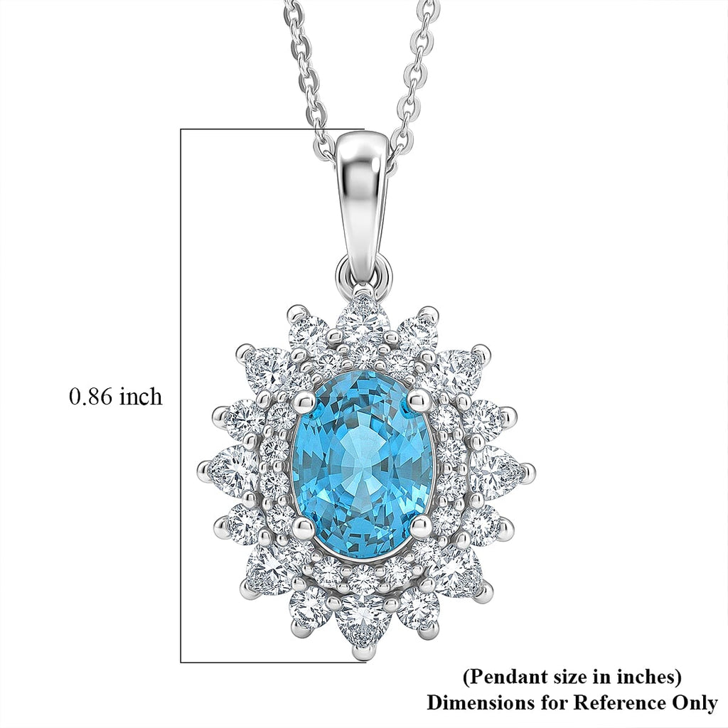 Blue Zircon,  Moissanite Pendant with Torn Chain 19DC (Size 20) in Rhodium Overlay Sterling Silver 0.82 ct  2.470  Ct._4472623_6