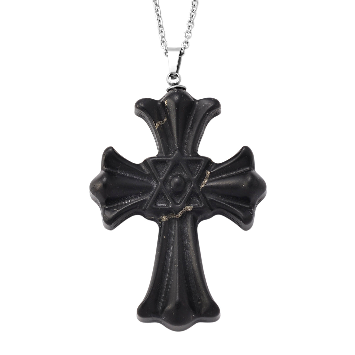 Natural Shungite Cross Pendant with Chain (Size 20) in Silver Tone 50.00 Ct. 4472987 0