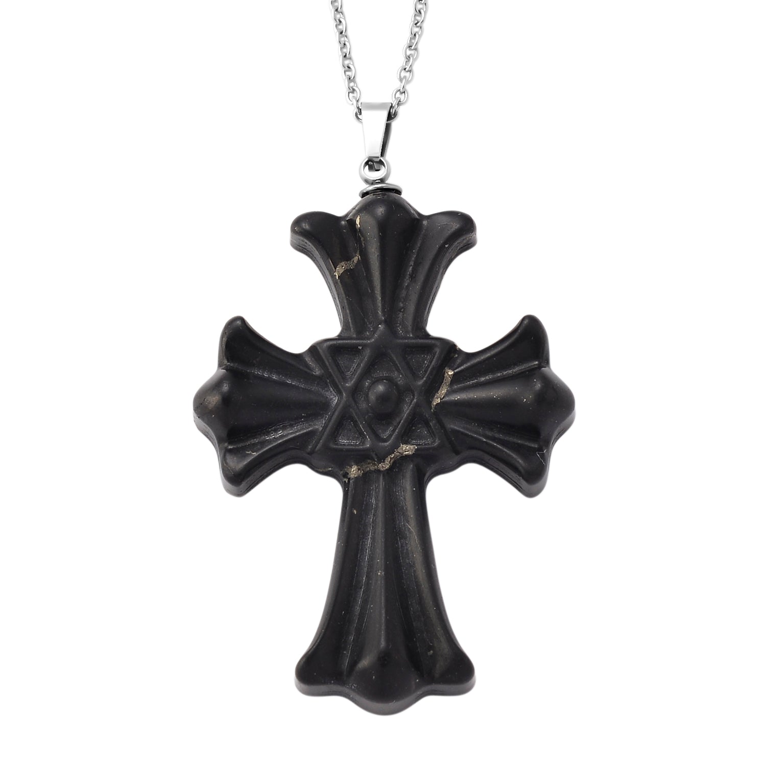 Natural Shungite Cross Pendant with Chain (Size 20) in Silver Tone 50.00 Ct. 4472987 0