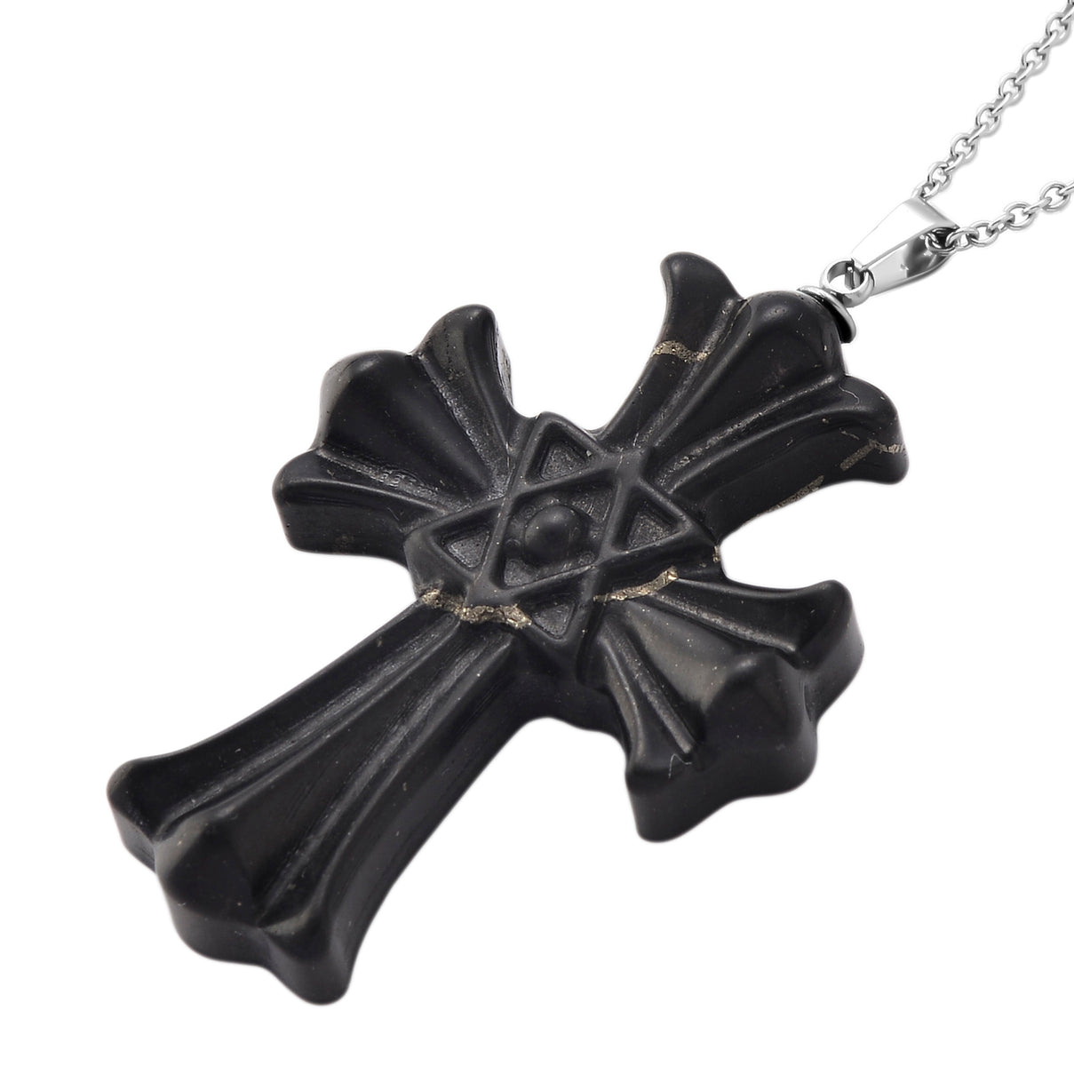 Natural Shungite Cross Pendant with Chain (Size 20) in Silver Tone 50.00 Ct. 4472987 4