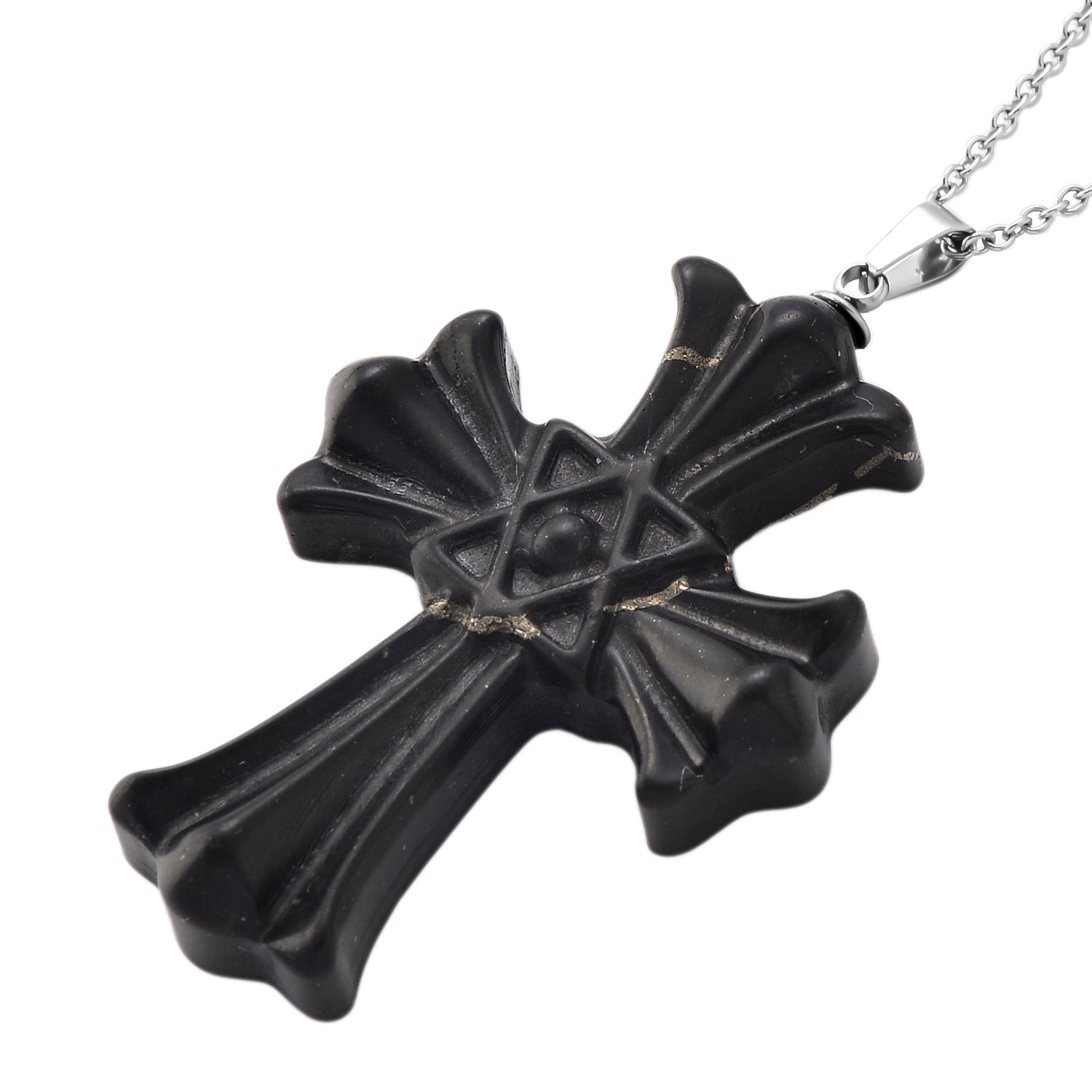 Natural Shungite Cross Pendant with Chain (Size 20) in Silver Tone 50.00 Ct. 4472987 4