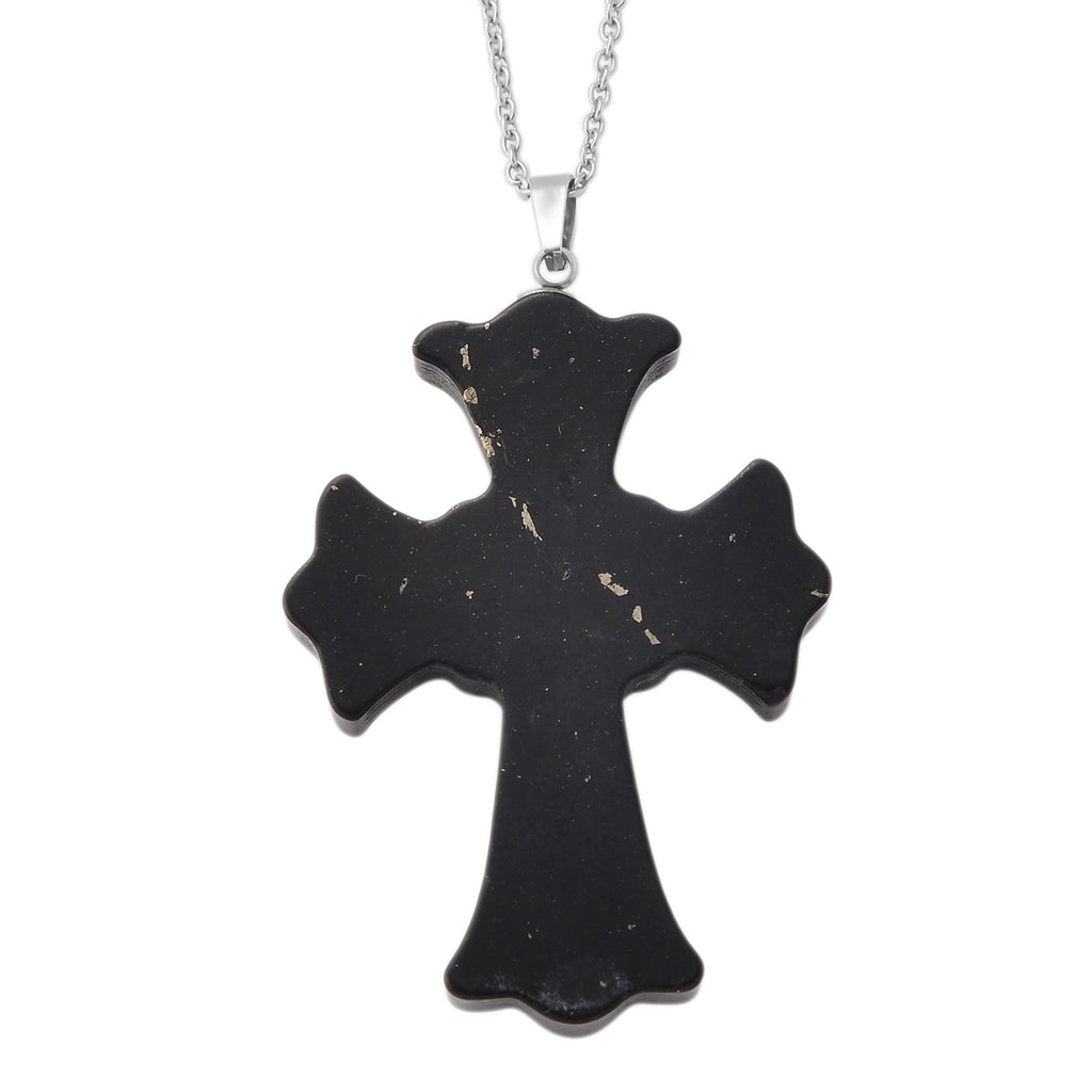 Natural Shungite Cross Pendant with Chain (Size 20) in Silver Tone 50.00 Ct._4472987_4