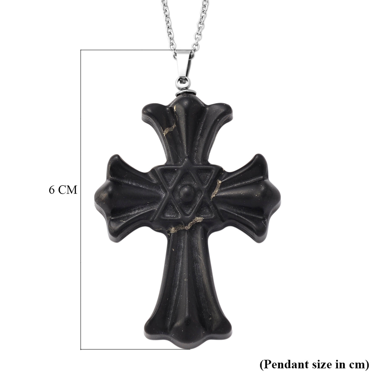 Natural Shungite Cross Pendant with Chain (Size 20) in Silver Tone 50.00 Ct. 4472987 7