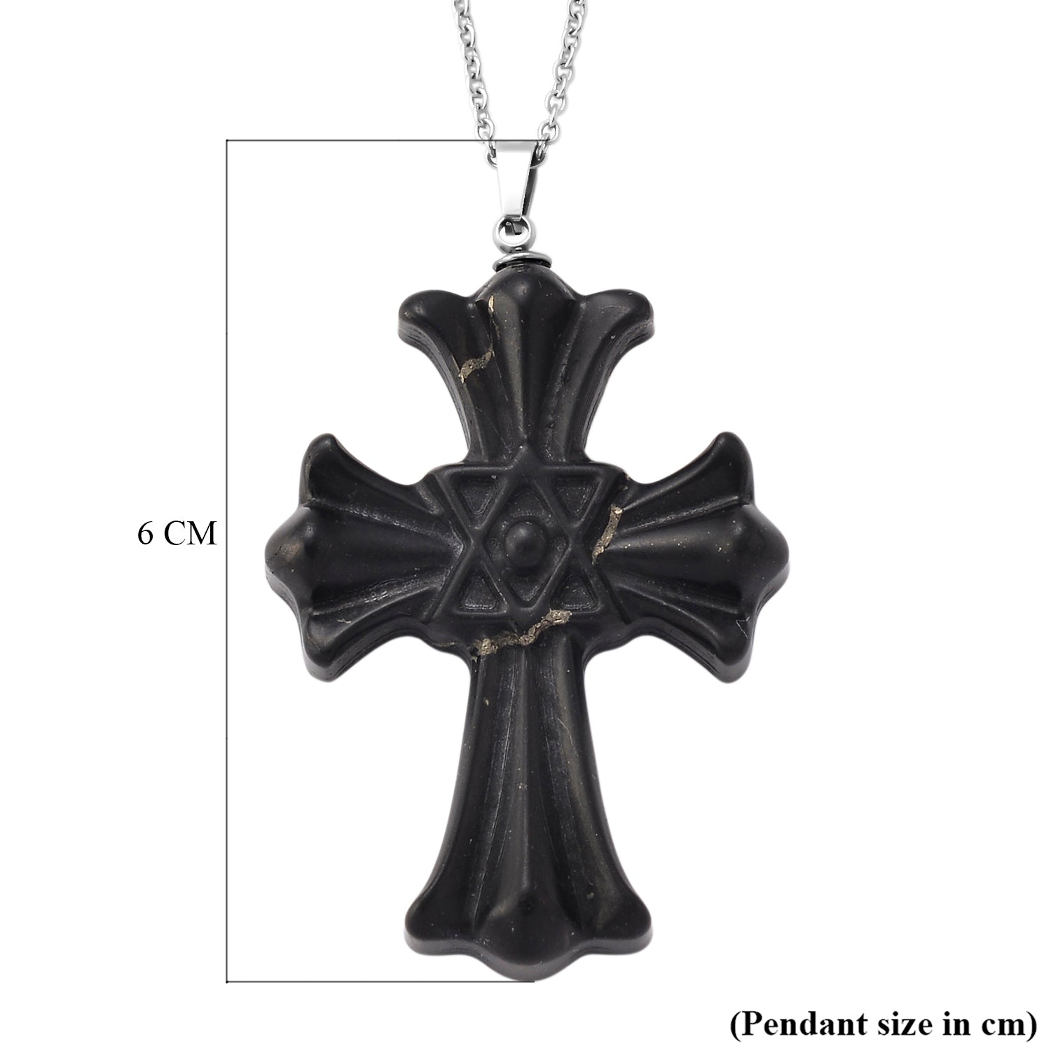 Natural Shungite Cross Pendant with Chain (Size 20) in Silver Tone 50.00 Ct. 4472987 7