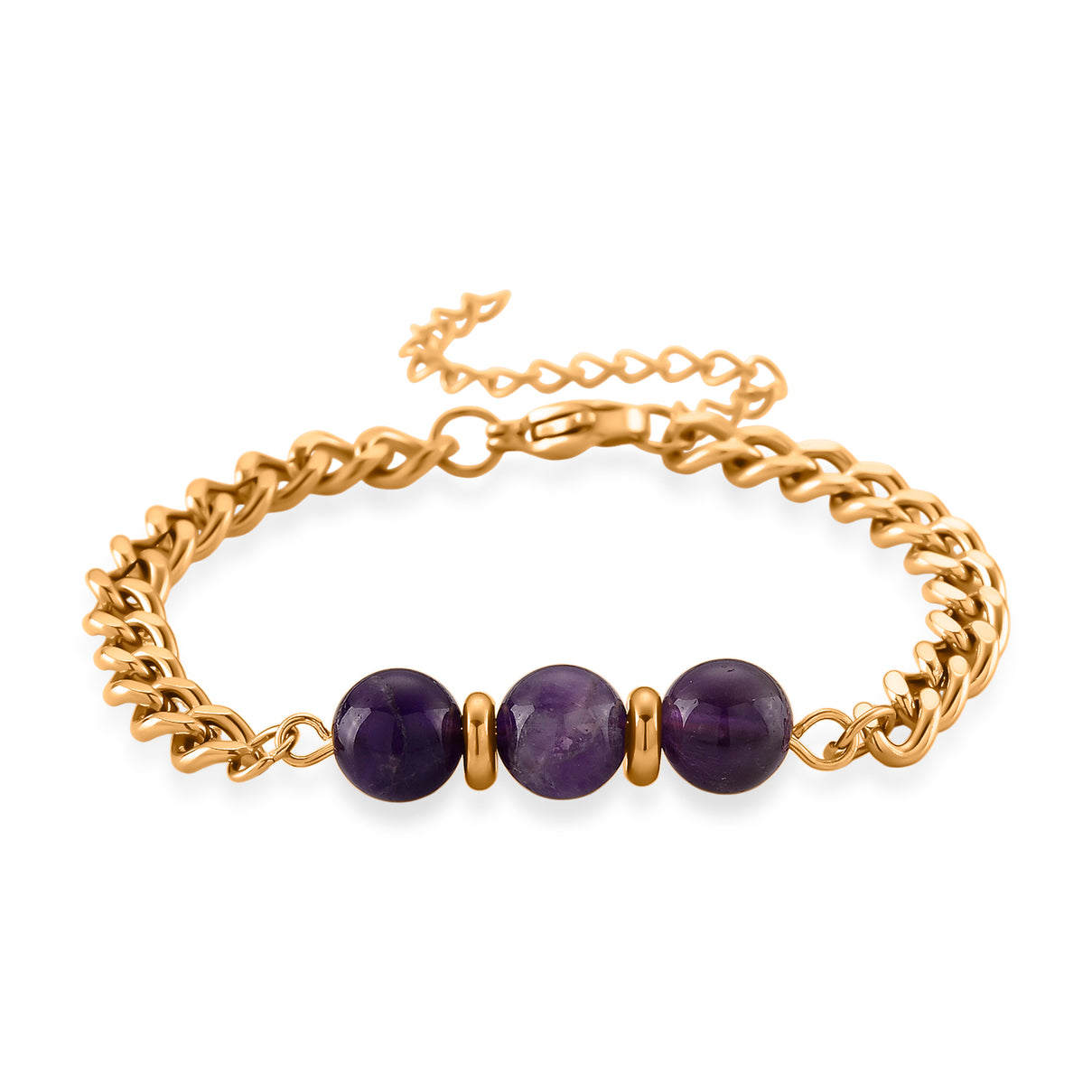Set of 3 - African Amethyst Beads Adjustable Bracelet (Size - 7-2 Ext) 50.00 Ct. 4473415 6