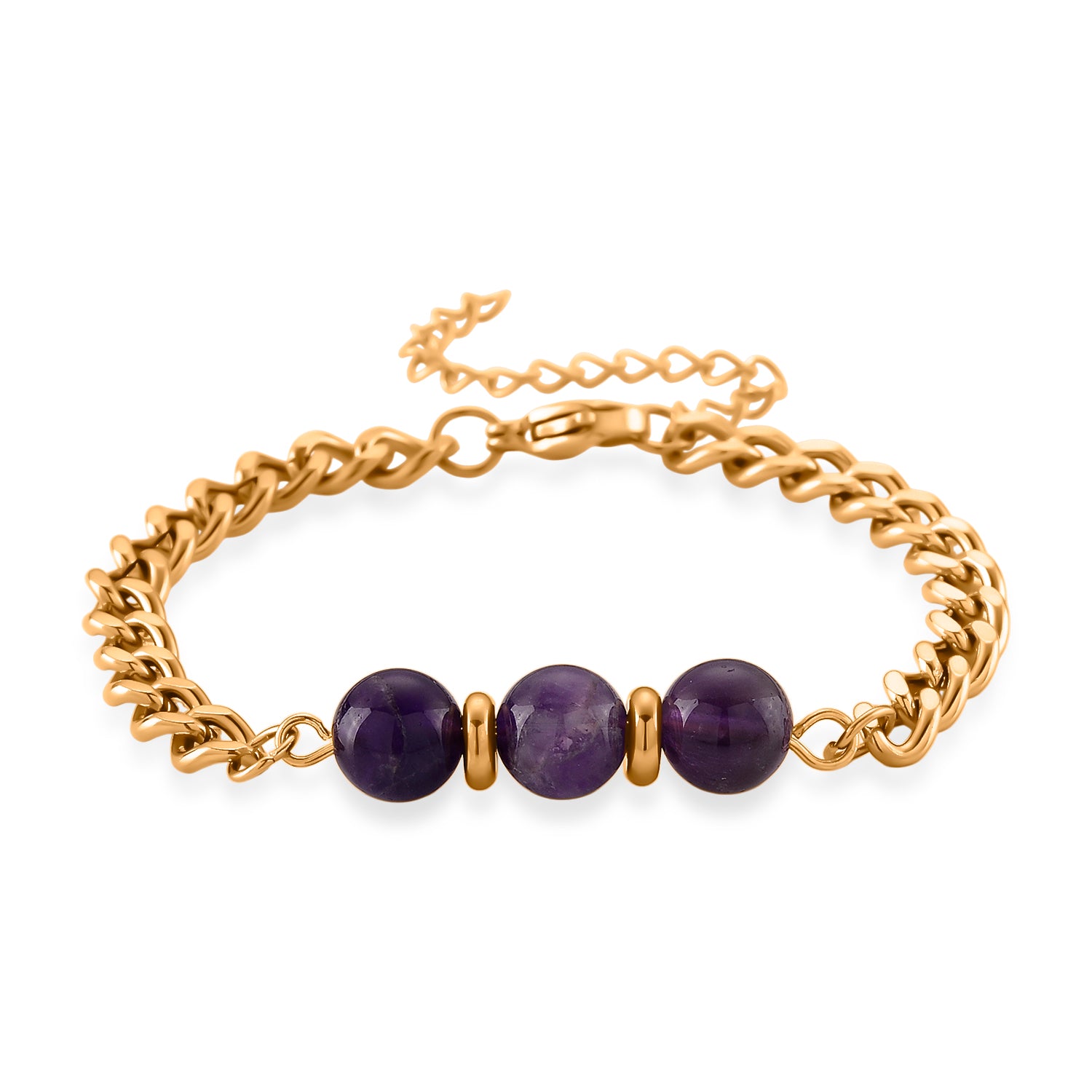 Set of 3 - African Amethyst Beads Adjustable Bracelet (Size - 7-2 Ext) 50.00 Ct. 4473415 6